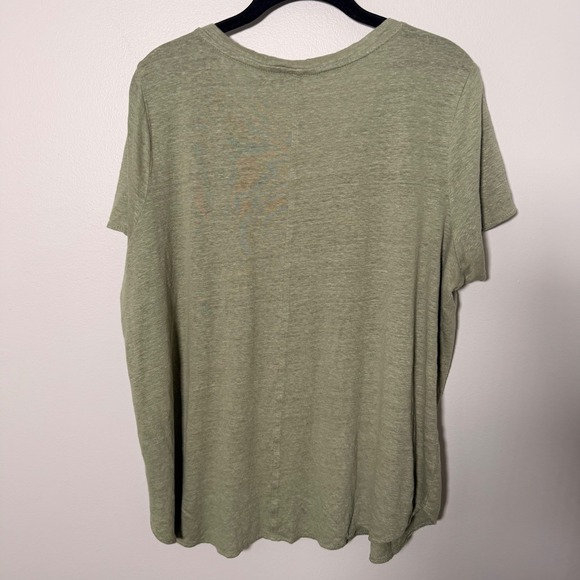 100% Linen Knit V-Neck Tee by Tahari- Plus Size 1X- Sage Green Minimalist Staple - Picture 10 of 12